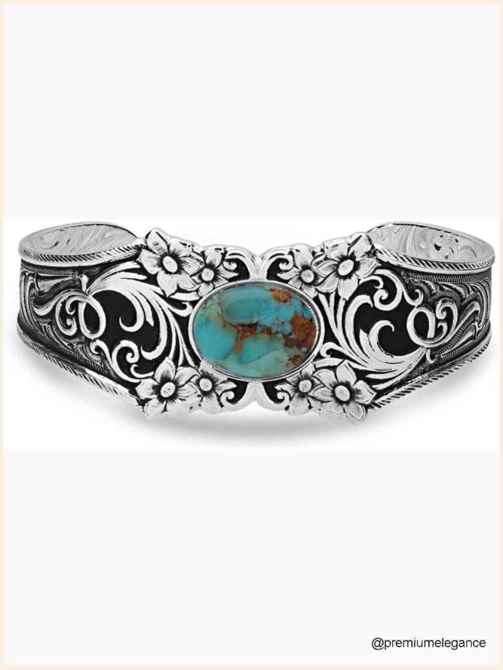 Vintage Inspired Turquoise Cuff Bracelet Adjustable Silver Tone